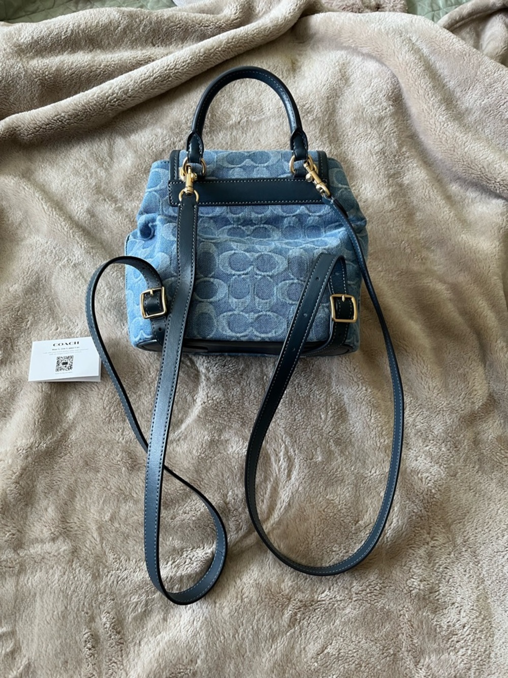 Coach Light Blue Denim Signature Mini Backpack with Gold Hardware - Picture 2 of 5